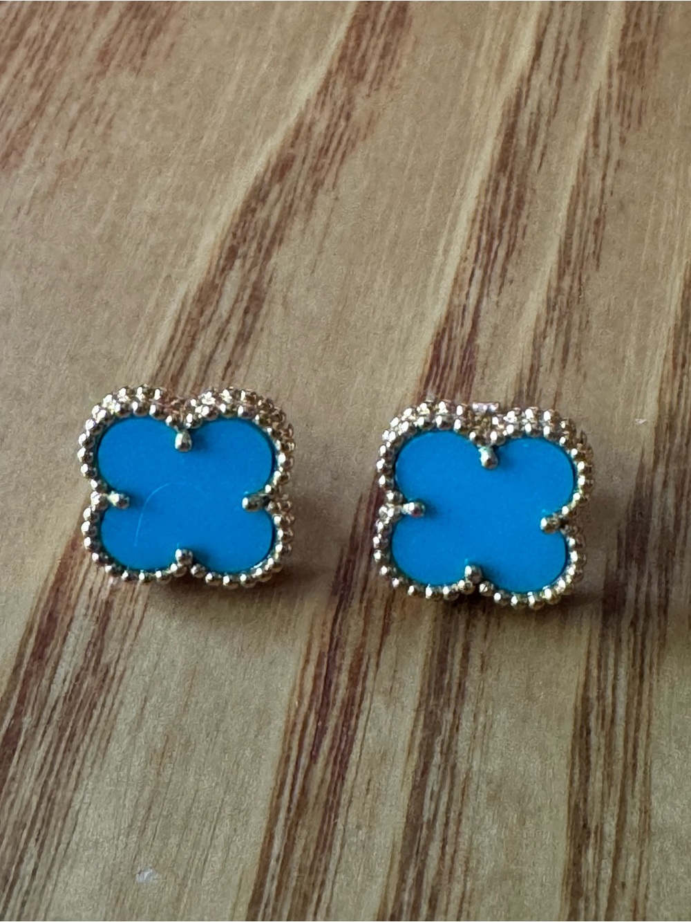 Blue Clover Stud Earrings - Gold Trim